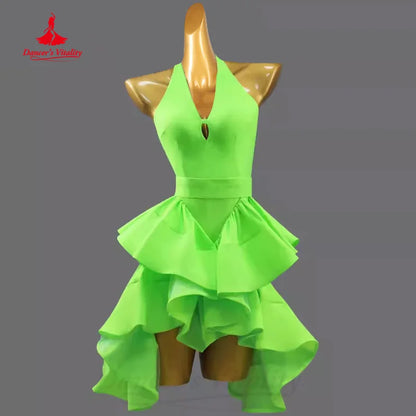 Latin Dance Practice Clothing Customized Sexy Backless Irregular Dress Adult Children Tango Chacha Samba Performance Costumes