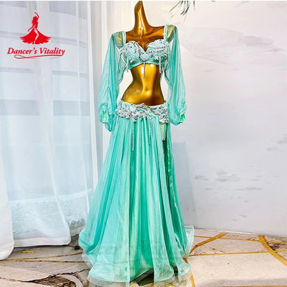 Belly Dancer Costume Set for Women Customsized Bra Top+satin Long Skirt 2pcs Adult Child Oriental Belly Dancing Performance Suit