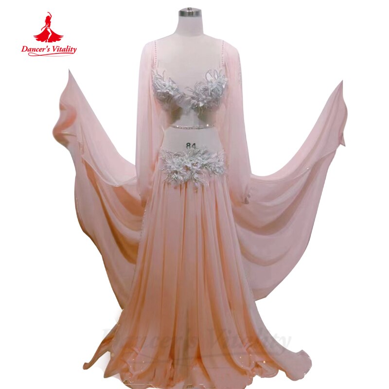 Belly Dance Performance Suit Customsized Adult Child Bra+long Sleeves+Skirt 3pcs for Women Bellydancing Popsong Classical Suit