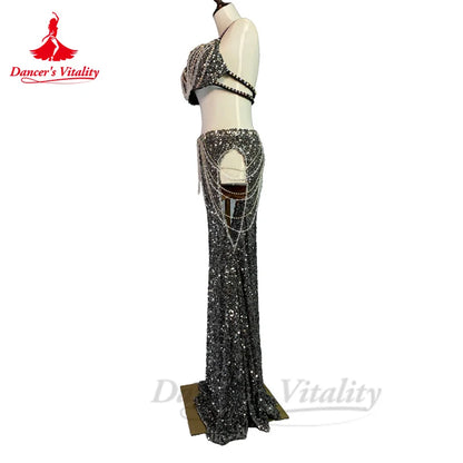 Bellydance Costumes Women's  Sets Diamonds Bra+ Sexy Sequin Long Skirt Oriental Dance Professional Performance Clothing