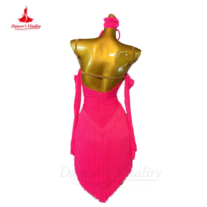 Latin Practice Dress Women High-End Custom Spandex Sleeveless Rumba Chacha Tango Performance Costume Skirt Latin Dresses