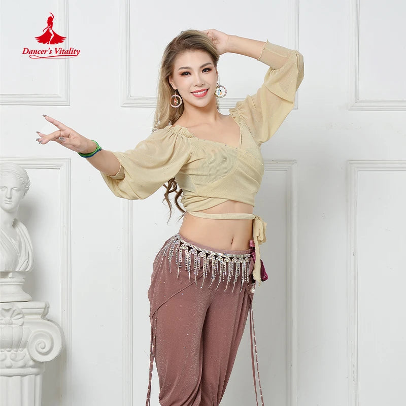 Belly Dance Performance Suit Winter Half Sleeves Top & Trousers for Women Oriental Wear Girl's Belly Dancing Tops Pants Clothes