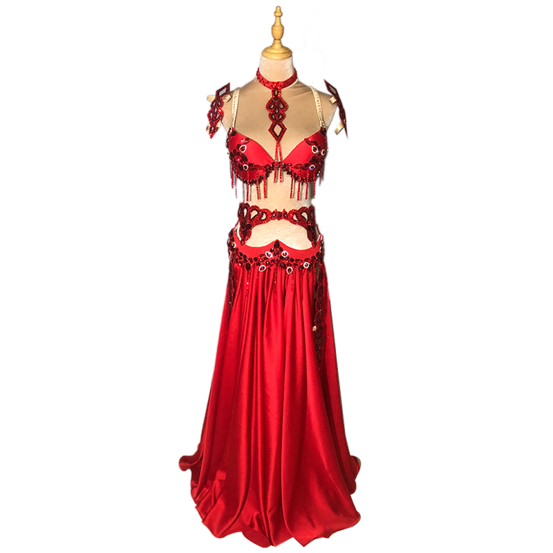 Belly Dance Competition Suit for Women Exotic Dancewear Bra+accessories+stain Skirt Customsized Oriental Bellydance Outfit