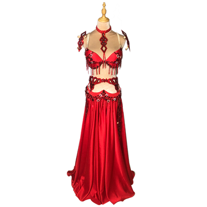 Belly Dance Competition Suit for Women Exotic Dancewear Bra+accessories+stain Skirt Customsized Oriental Bellydance Outfit