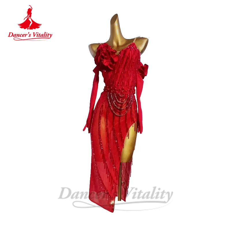 Latin Dance Performance Dress for Women Senior AB Stones Rumba Tango Chacha Competiton Costume Adult Child Latin Dresses