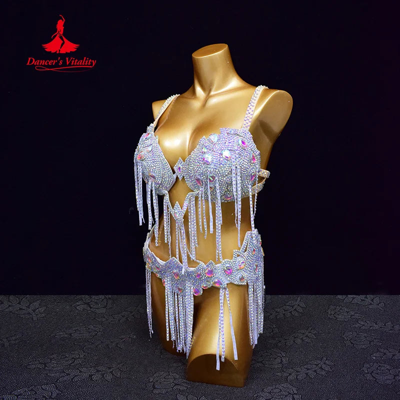 BellyDance Costume Women Customized High Luxury Full Diamond Tassel Professional Performance Clothing Set Oriental Dance Outfit