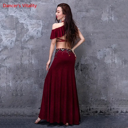 Belly Dancer Suit Diamond-Studded Bra Modal Long Skirt Performance Clothing Set Woman High-End Profession Competition Clothes