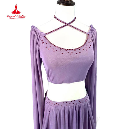 BellyDance Practice Set Customized Long Sleeved Top+Chiffon Long Skirt 2pcs Oriental Dance Professional Performance Clothing