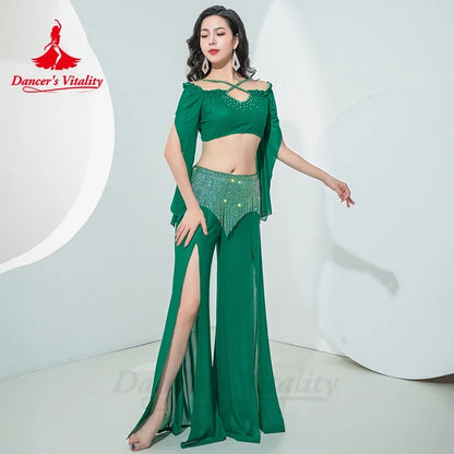 Belly Dance Costume for Women Long Sleeves Top+AB Stones Tassel Pants Oriental Practice Clothing Adult Belly Dancing Outfit