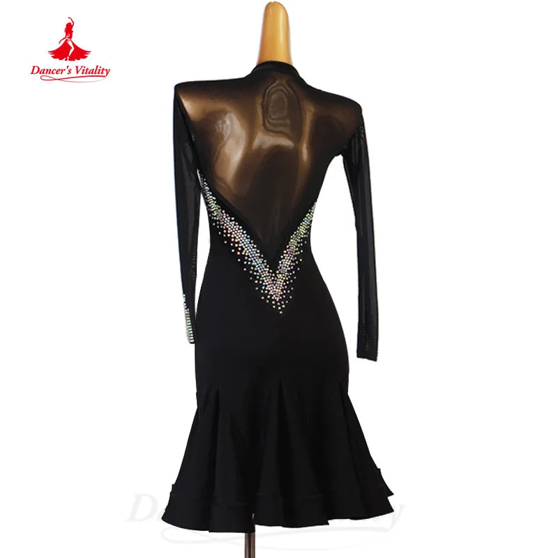 Latin Dance Costume Women Customization Senior AB Stones Sexy Wrapped Hip Fishtail Skirt Tango Chacha Samba Competition Dresses