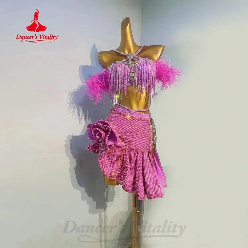 Latin Dance Competition Dresses Customized High End AB Stones Sexy Fishtail Dress Adult and Children Chacha Performance Costumes