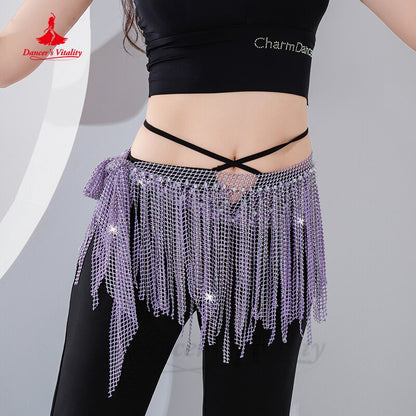 Belly Dance Dream Star River Diamond Tassel Hip Scarf Dynamic Fishing Net Hot Drill Versatile Waist Chain Bellydance Hip Scarf