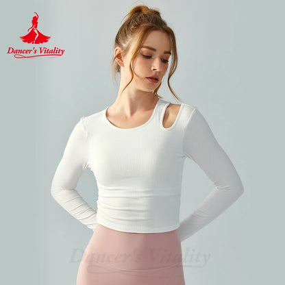 Yoga Dance Costume for Women Long Sleeved Women with Chest Pads Slimming Out Running Jumping Aerobics Fitness Clothing Top