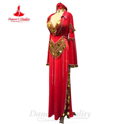 Belly Dance Costume Women's Customized Senior AB Stones Sequins Tassel Performance Set Adult and Children Competition Clothing