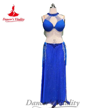 BellyDance Costume Set Customized Tassel Bra+Sequin Long Skirt 2pcs Women's Oriental Dance Professional Performance Clothing