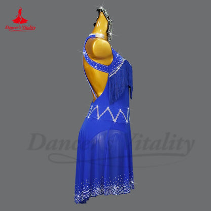 Latin Dance Dress for Women High-End Custom Rumba Chacha Fashion Costume Skirt AB Stones Adult Children Latin Fringe Dresses