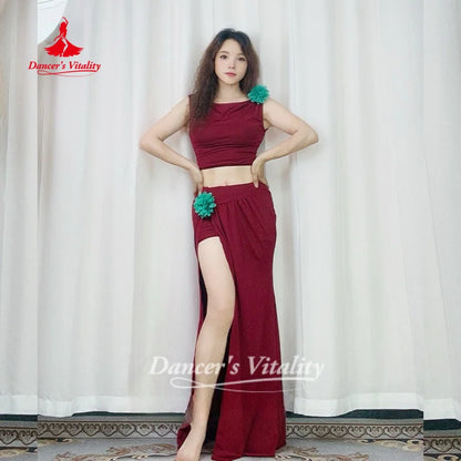 Belly Dance Practice Clothes Sleeveless Top+Long Skirt 2pcs Adult Female Oriental Dance Training Clothing Dancer's Vitality