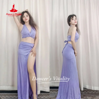BellyDance Costume V-neck Top+Sexy Long Skirt 2pcs Adult Oriental Dance  Dancer Clothing Dancer's Vitality