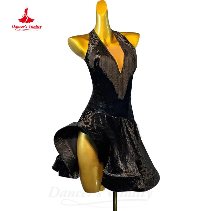 Latin Dance Performance Dress Customized V-neck Sexy Backless Velvet Fishtail Skirt Women Tango Chacha Samba Competition Dresses