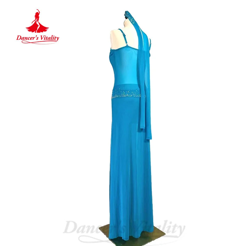 BellyDance Practice Clothes Customized Light Luxury Sleeveless Dress+headscarf+Hip Scarf 3pcs Oriental Dance Performance Costume