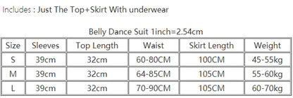 Belly Dance Training Clothes Set Women Belly Dancing Top+long Skirt 2pcs Oriental Clothing Suit Girl's Dance Wear Outfit S,M,L