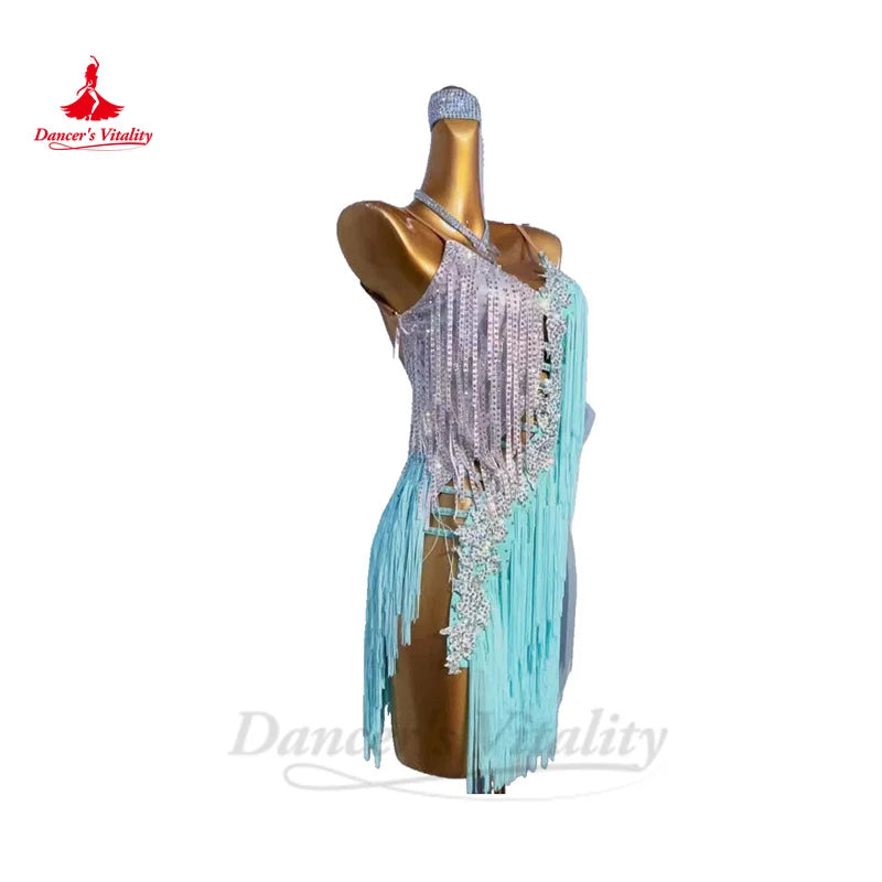 Latin Dance Performance Dress for Women Rumba Chacha Tango Senior AB Stones Competiton Costume Custom Adult Child Latin Dresses