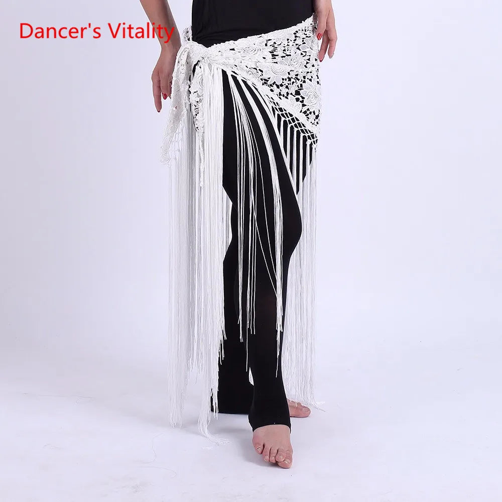 Hand-Made Clothes For Belly Dancing Women's Clothes For Dancing flowers Long Fringe Hand-Knitted Triangular Belt Belly Dance Hip