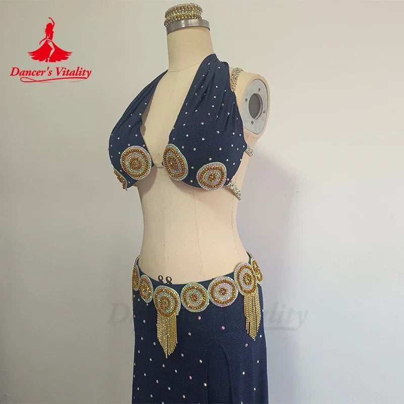 Belly Dance Performance Set for Women Sleeves+bra+long Skirt 3pcs Adult Chilren Oriental Belly Dancing Competiton Wear Outfit