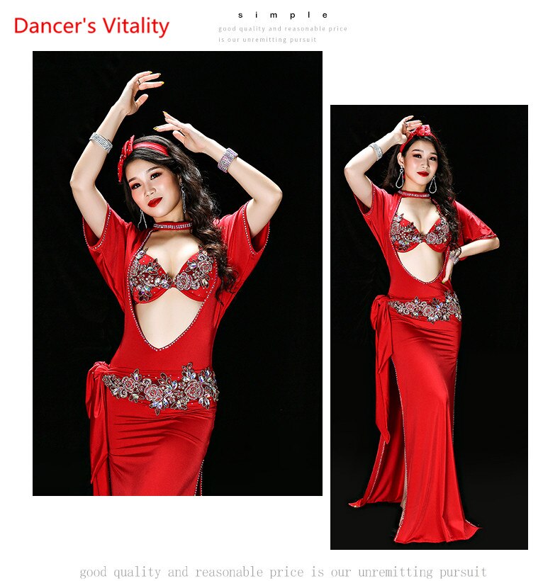 Belly Dance Performance Clothing for Women Shaabi Baladi 4pcs Bra+Robe+Headband+Belt+Underpants Belly Dancing Stage Robes
