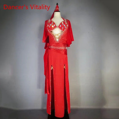 Belly Dance Performance Costume Suit for Women Custom Robe+bra+belt+hip Scarf 4pcs Adult Child Baladi Shaabi Competiton Suit