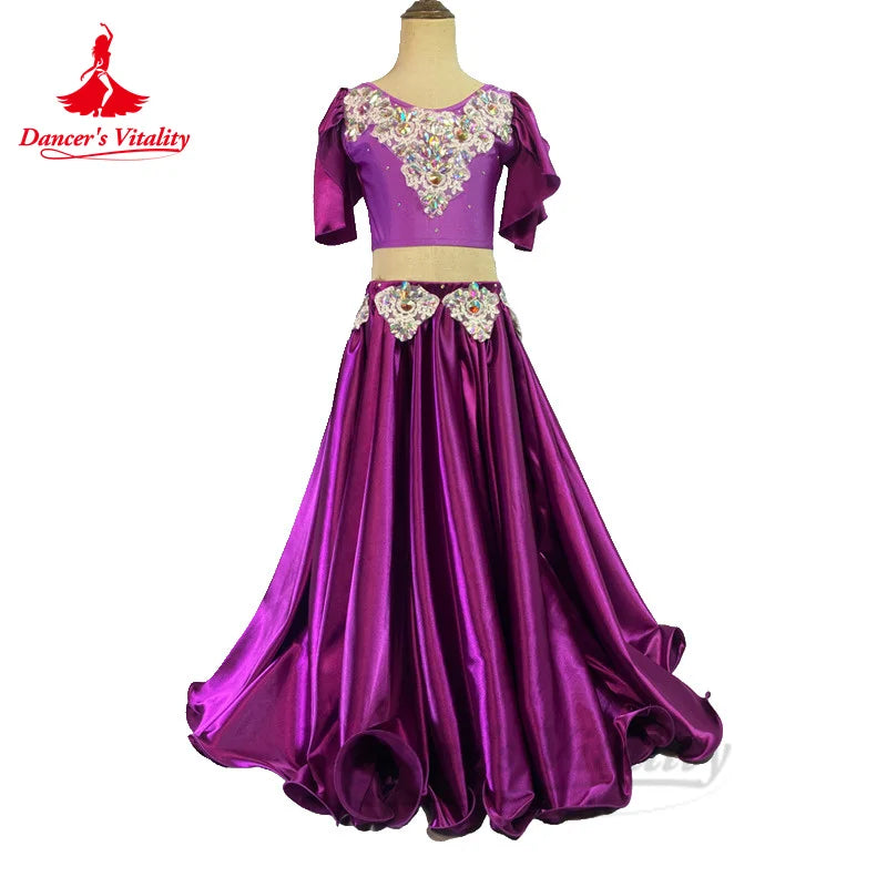 Bellydance Costumes Sets Customized High-end Rhinestone Top+ Satin Long Skirt Oriental Dance Professional Performance Clothing