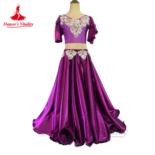 Bellydance Costumes Sets Customized High-end Rhinestone Top+ Satin Long Skirt Oriental Dance Professional Performance Clothing