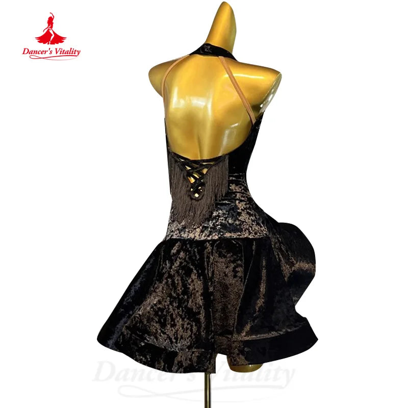 Latin Dance Performance Dress Customized V-neck Sexy Backless Velvet Fishtail Skirt Women Tango Chacha Samba Competition Dresses