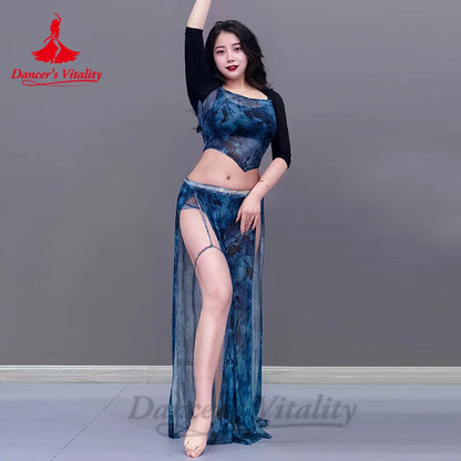 Belly Dance Costume Set for Women Modal Sleeves Top+printing Long Skirt 2pcs Oriental Belly Dancing Practice Clothes Set