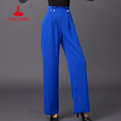 Modern Latin Dance Pants Women's Customization High Waisted Slimming Straight Leg Pants Tango Chacha Samba Practice Clothing