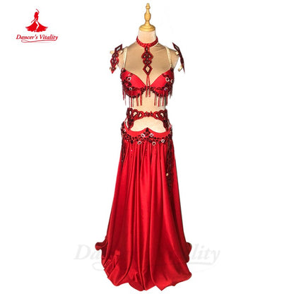 Belly Dance Competition Suit for Women Exotic Dancewear Bra+accessories+stain Skirt Customsized Oriental Bellydance Outfit