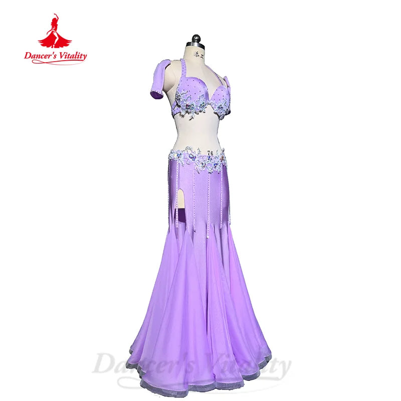 Belly Dancing Costume Set Customized Luxury Diamond Bra+Sexy Split Fishtail Long Skirt 2pcs Oriental Dance Performance Costumes