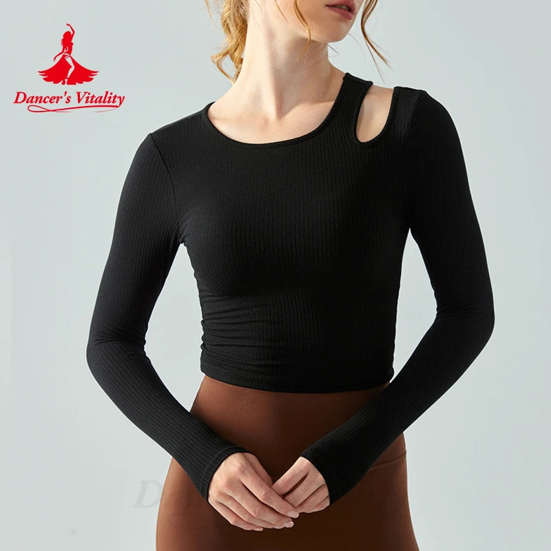 Yoga Dance Costume for Women Long Sleeved Women with Chest Pads Slimming Out Running Jumping Aerobics Fitness Clothing Top