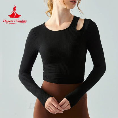 Yoga Dance Costume for Women Long Sleeved Women with Chest Pads Slimming Out Running Jumping Aerobics Fitness Clothing Top