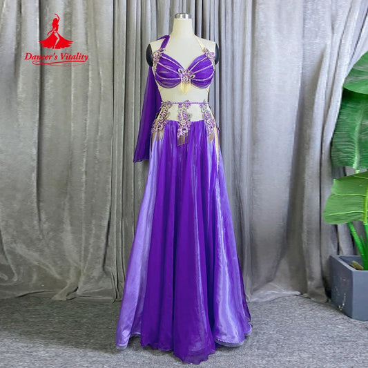 BellyDance Outfit Customized Senior AB Stones Bra+Sexy Split Long Skirt 2pcs Adult Children Oriental Dance Performance Clothing