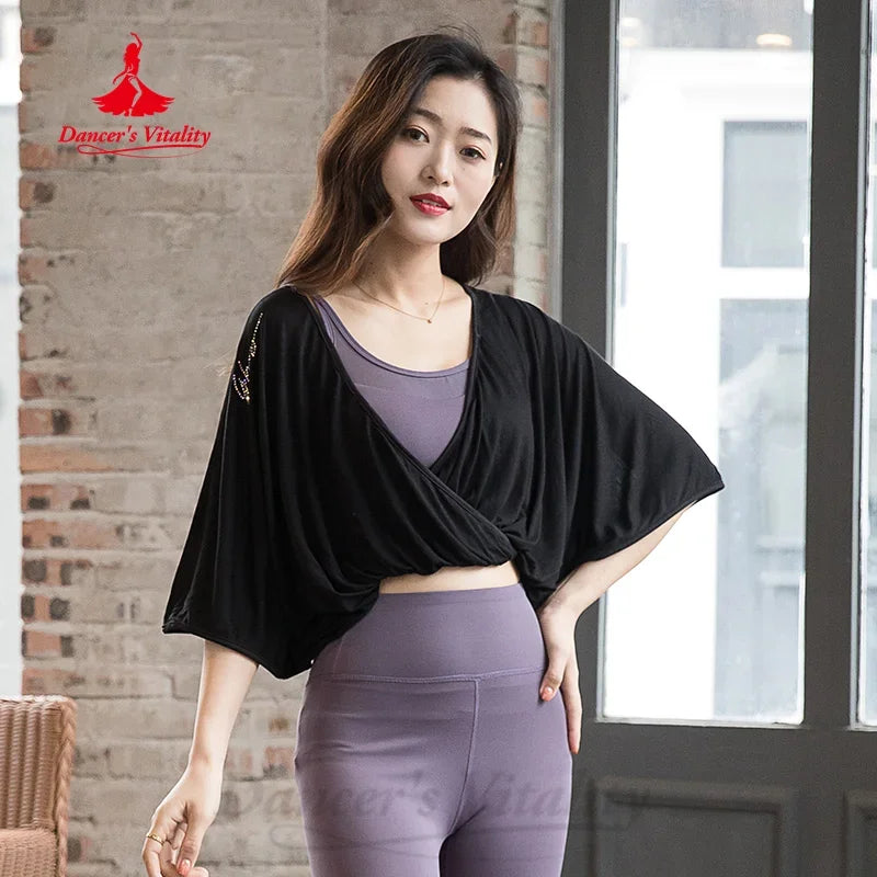 BellyDance Practice Tops Black Loose Comfortable V-neck Top Women's Oriental Dance Modern Dance Professional Training Clothing