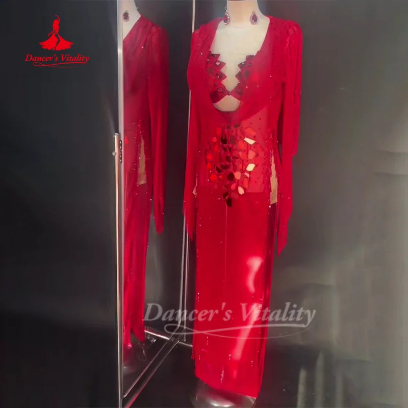Belly Dance Costume Customized AB Stones Bra+Robe 2pcs Oriental Dance Shaabi Baladi Saidi Competition Dresses Dance's Vitality