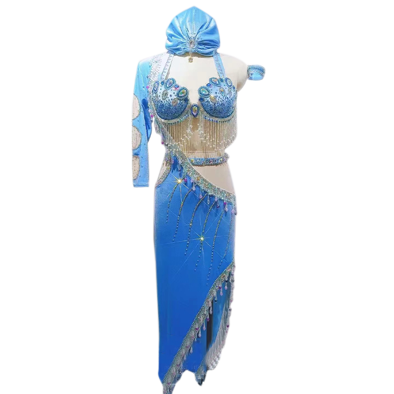 Belly Dance Costume Set Senior AB Bra+headdress+robe 3pcs Customsized Shaabi Baladi Performance Women Saidi Clothing Outfit