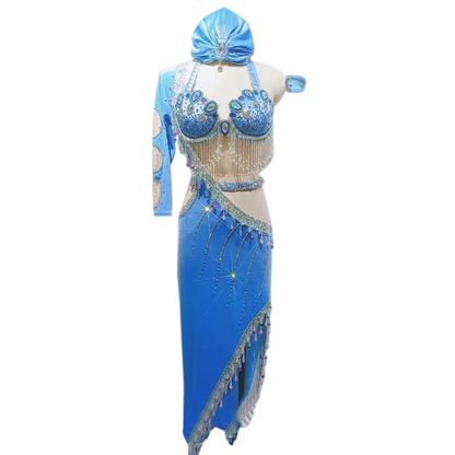 Belly Dance Costume Set Senior AB Bra+headdress+robe 3pcs Customsized Shaabi Baladi Performance Women Saidi Clothing Outfit