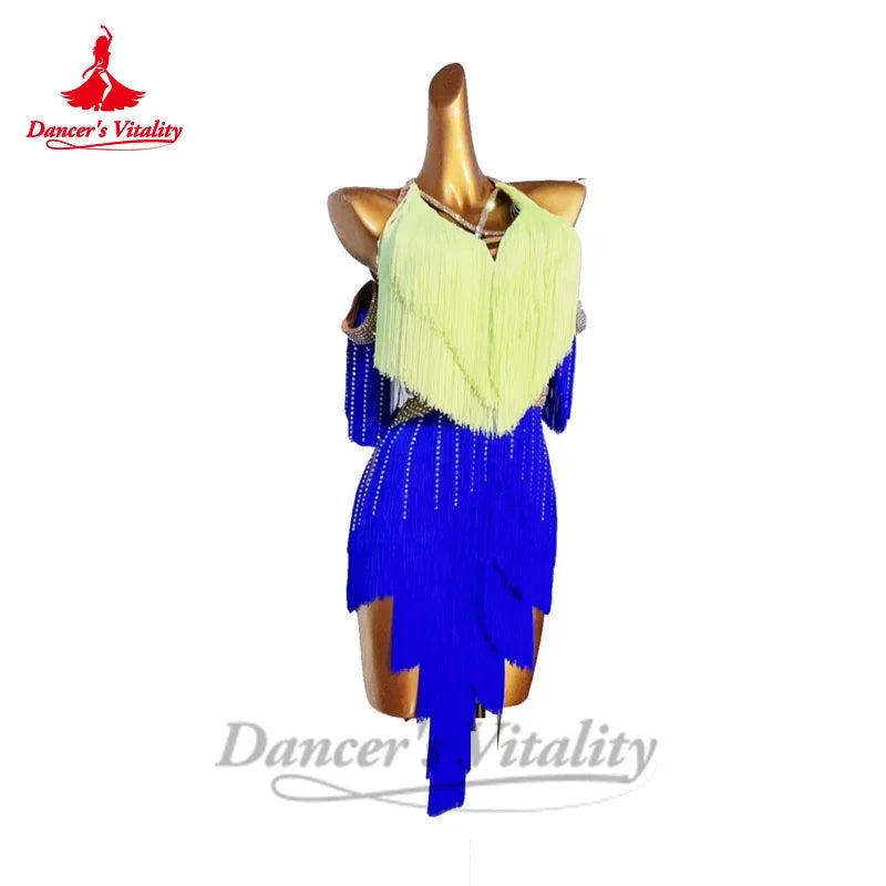 Latin Dance Fringe Dress for Women Customsized Chacha Tango Performance Competition Costume Skirt Children Adult Latin Dresses