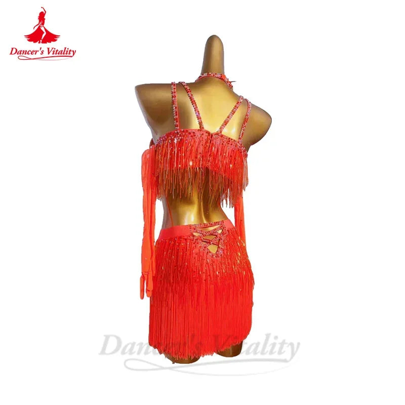 Latin Dance Fringe Dress for Women Rumba Chacha Performance Competiton Clothing Skirt Custom Adult Child Latin Dancing Outfit