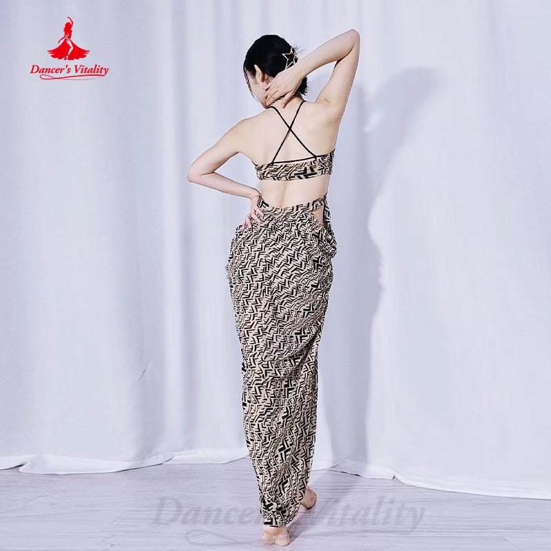 Belly Dance Practice Clothes Women Mesh Sexy Sleeveless Printing Training Outfit Girl's Oriental Belly Dancing Dresses