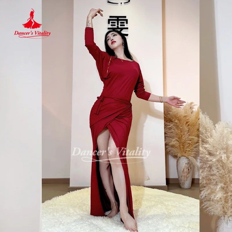 Belly Dancer Costume Women Sexy Temperament Wine Red Performance Dress Adult Oriental Dancing Practice Clothes Dancer's Vitality