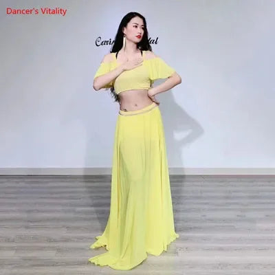 Belly Dance Suit Sling Top Off Shoulder Sleeves Split Skirt Practice Clothes Aldult Oriental Women Dancing Performance Clothing