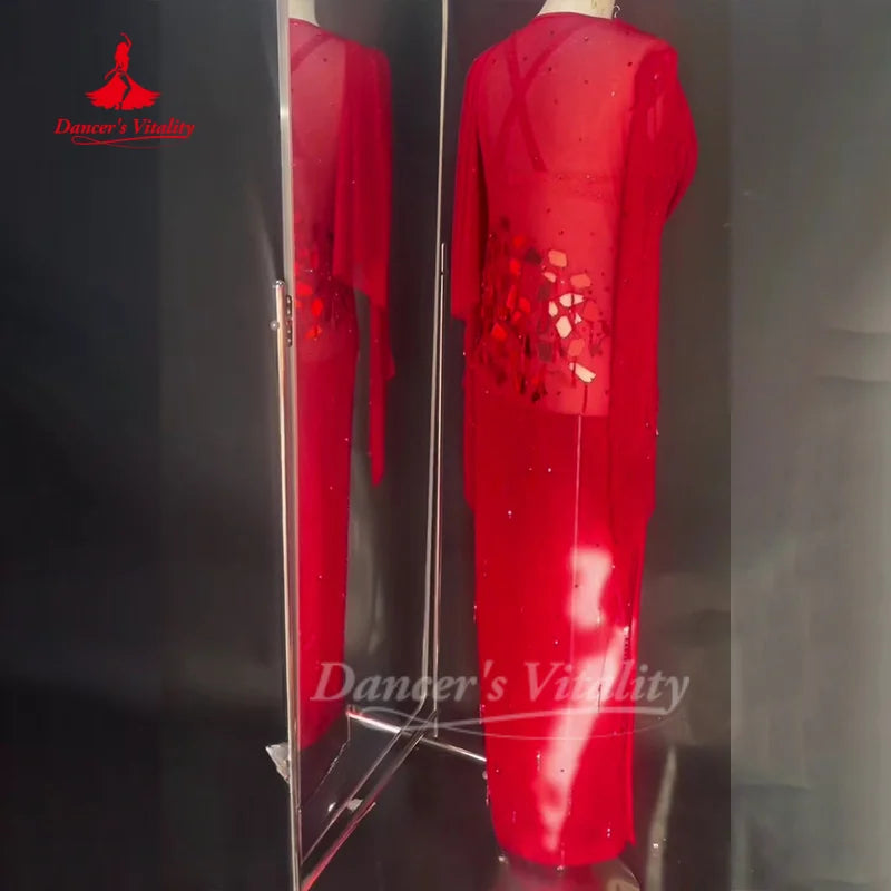 Belly Dance Costume Customized AB Stones Bra+Robe 2pcs Oriental Dance Shaabi Baladi Saidi Competition Dresses Dance's Vitality